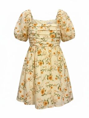 Beyond Words Floral Puff Balloon Sleeve Mini Dress Yellow Floral Sundress Small